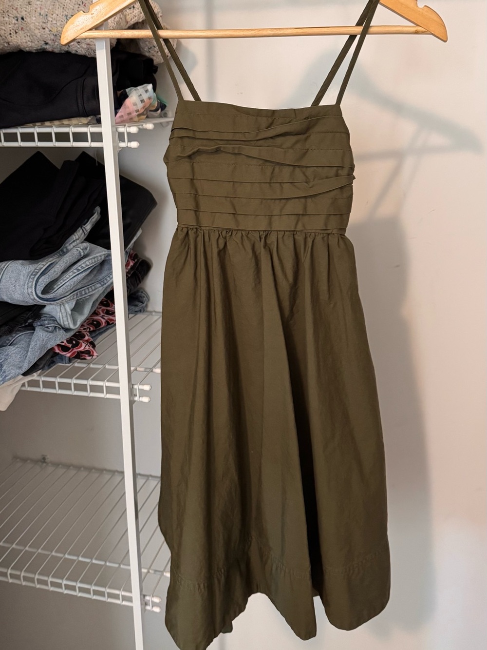 Olive Green Spaghetti Strap Summer Dress